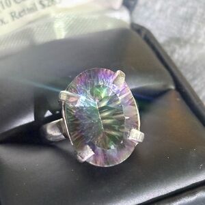 Solid Stirling Silver Genuine Oval Cut 10 Carat Mystic Topaz Ring